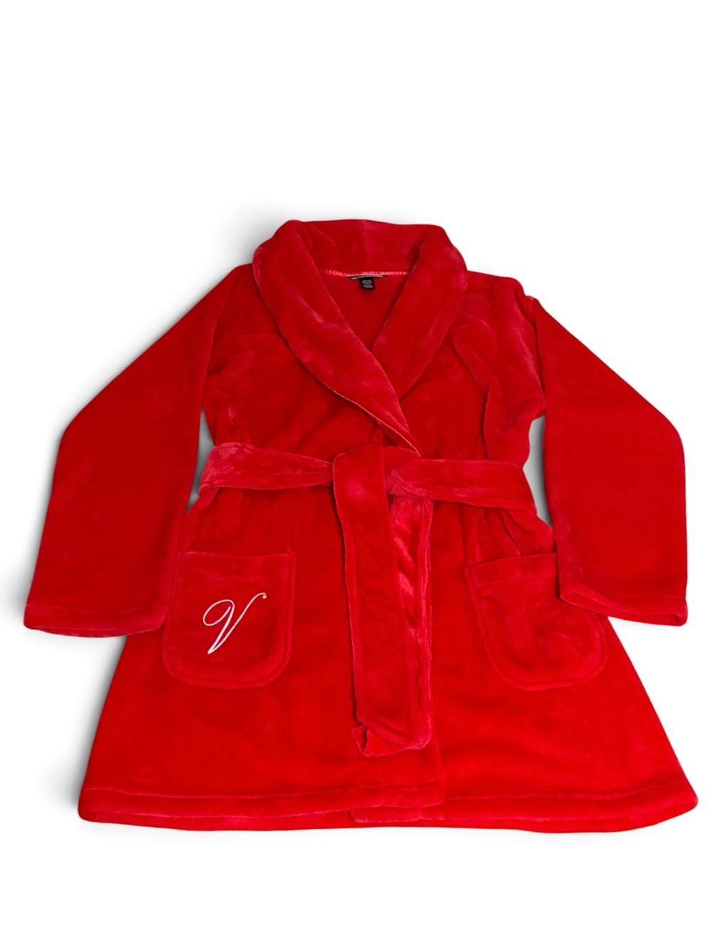 Victorias Secret Fleece Short Robe Womens M L Red Cozy Plush Lounge Medium Large